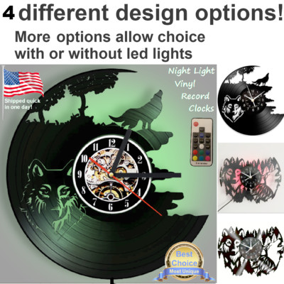 Wolf wolves wildlife vinyl record clock wall decor w/wo LED back light lamp art