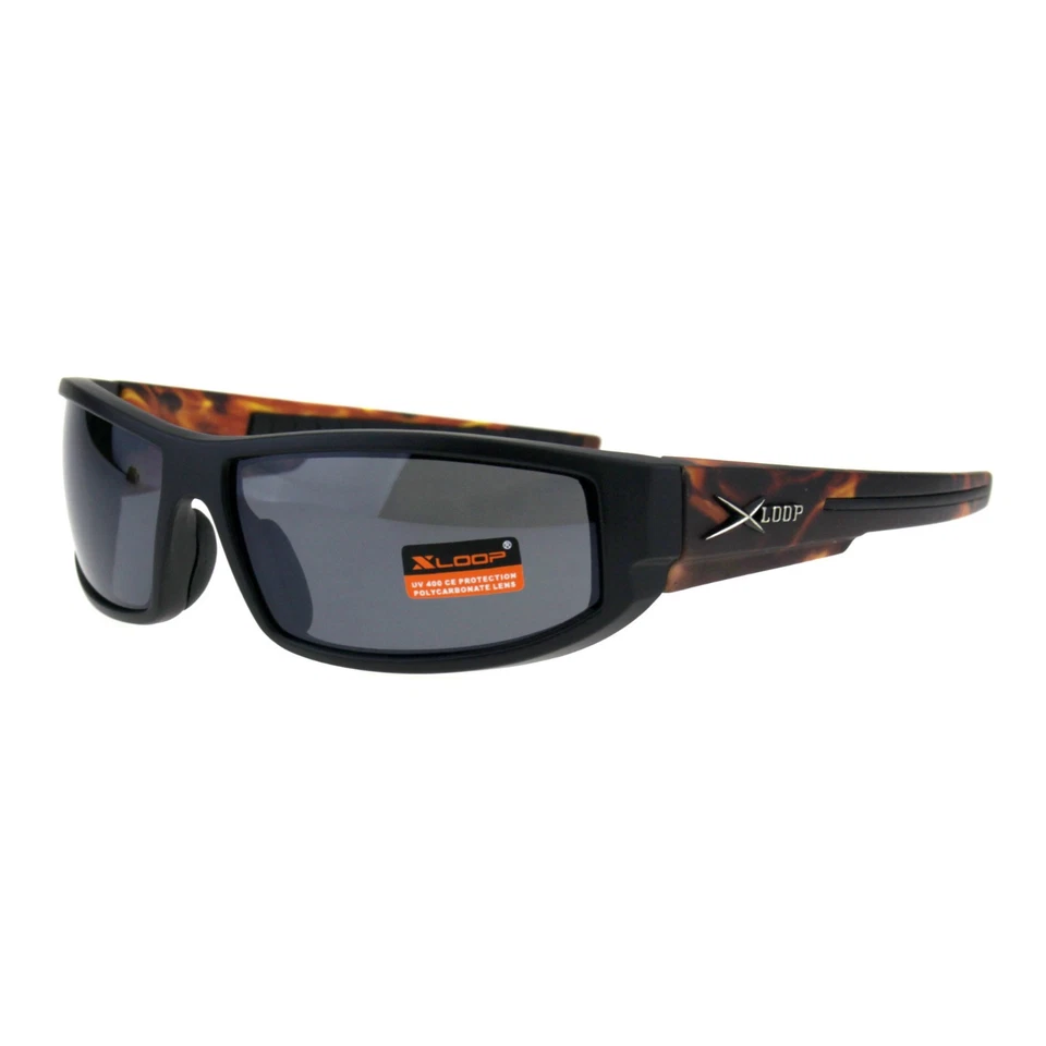Xloop Mens Sunglasses Wrap Around Rectangular Biker Flame Design - Image 3 of 4