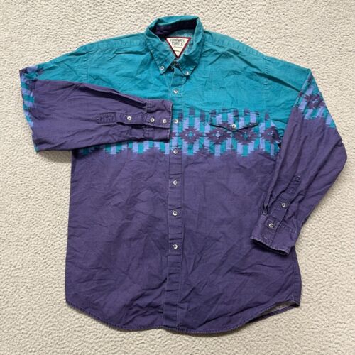 Cowboys Turtle Shirt Mens L Blue Southwestern Brushpopper Western Aztec Tribal - Picture 2 of 8