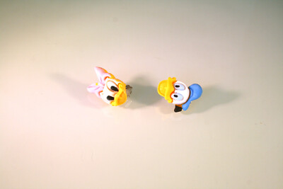 Silver tone pink & blue Daffy & Daisy duck clip on earrings 7/8''