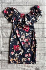 Navy Blue Floral Pink Small Dress Ruffle Sleeve