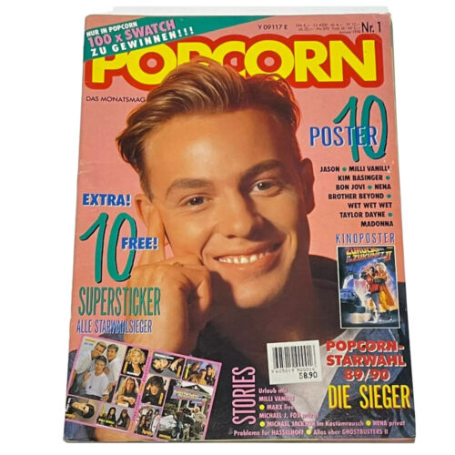 Vintage Old POPCORN Germany Music Magazine,JAN 1990,Jason Donovan,Madonna,POSTER - Afbeelding 1 van 12