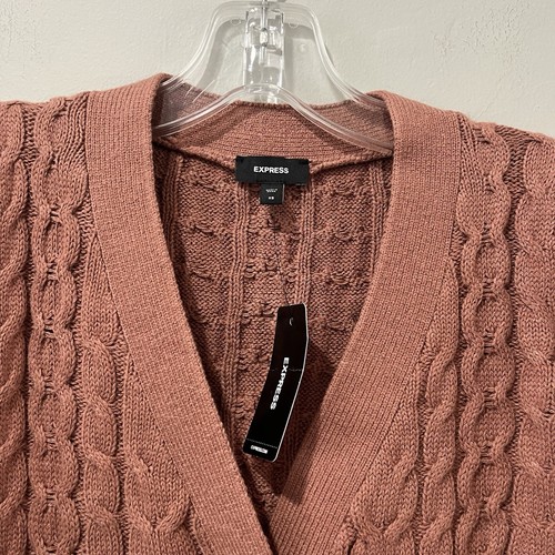 NEW EXPRESS Cable Knit Double Bow Short Sleeve Cardigan Size XS PINK MSRP $88 - Picture 5 of 9