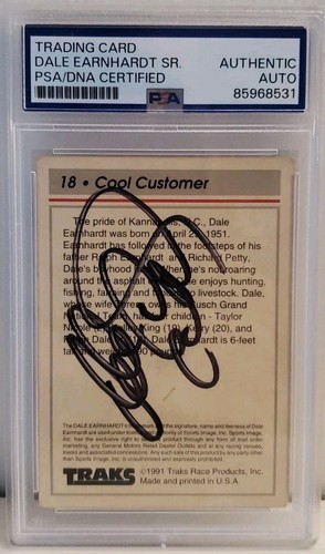 PSA Slabbed 1991 Traks Dale Earnhardt Sr Autographed Signed Card #18 Nascar 