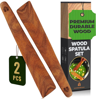 Wooden Spatula for Cooking Set of 2   12 Inch Teak Spatula Turner & Flipper for
