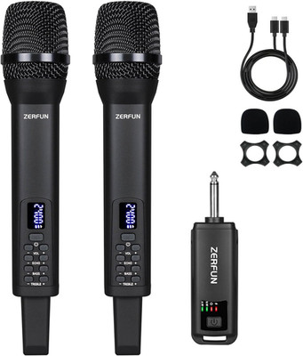 Rechargeable Wireless Microphones Dual, Pro Handheld Cordless Mics System Dynami
