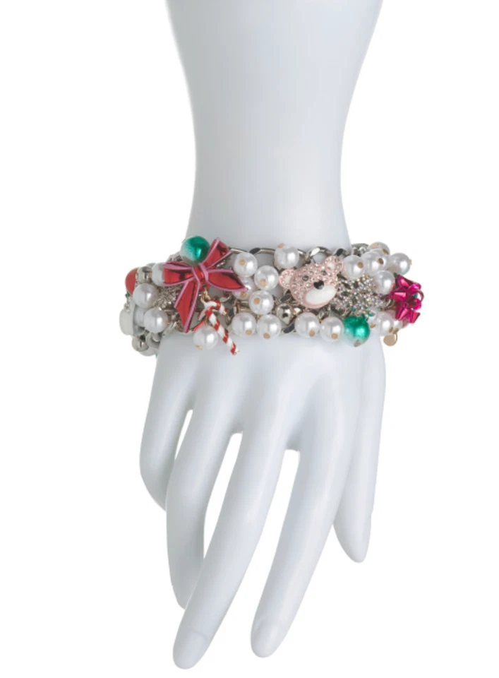 Pulsera Betsey Johnson Adornos Árbol de Navidad Bastón de Caramelo Imitación Perlas Cristales Foto 2 de 4