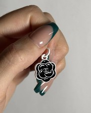 CHANEL White/Black Flower Metal Zipper Pull C...