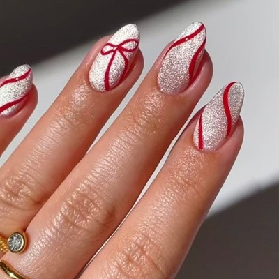Christmas Nail 3D False Nail White Oval Red Design Lightweight ABS Nail Art