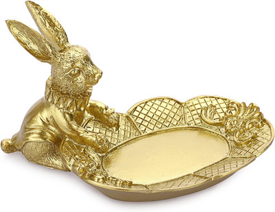 Golden Easter Bunny Figurine, Jewelry Ring Tray Trinket Holder Decorative Servin