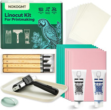 47 Pcs Linocut Kit for Printmaking, Block Printing Kit with 2 Washable Inks Bla