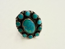 Vintage Navajo Sterling Silver Turquoise Cluster Ring