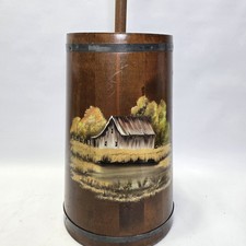 Vintage 37 In Wooden Butter Churn Barrel Primitive Farmhouse Hand Painted Scene