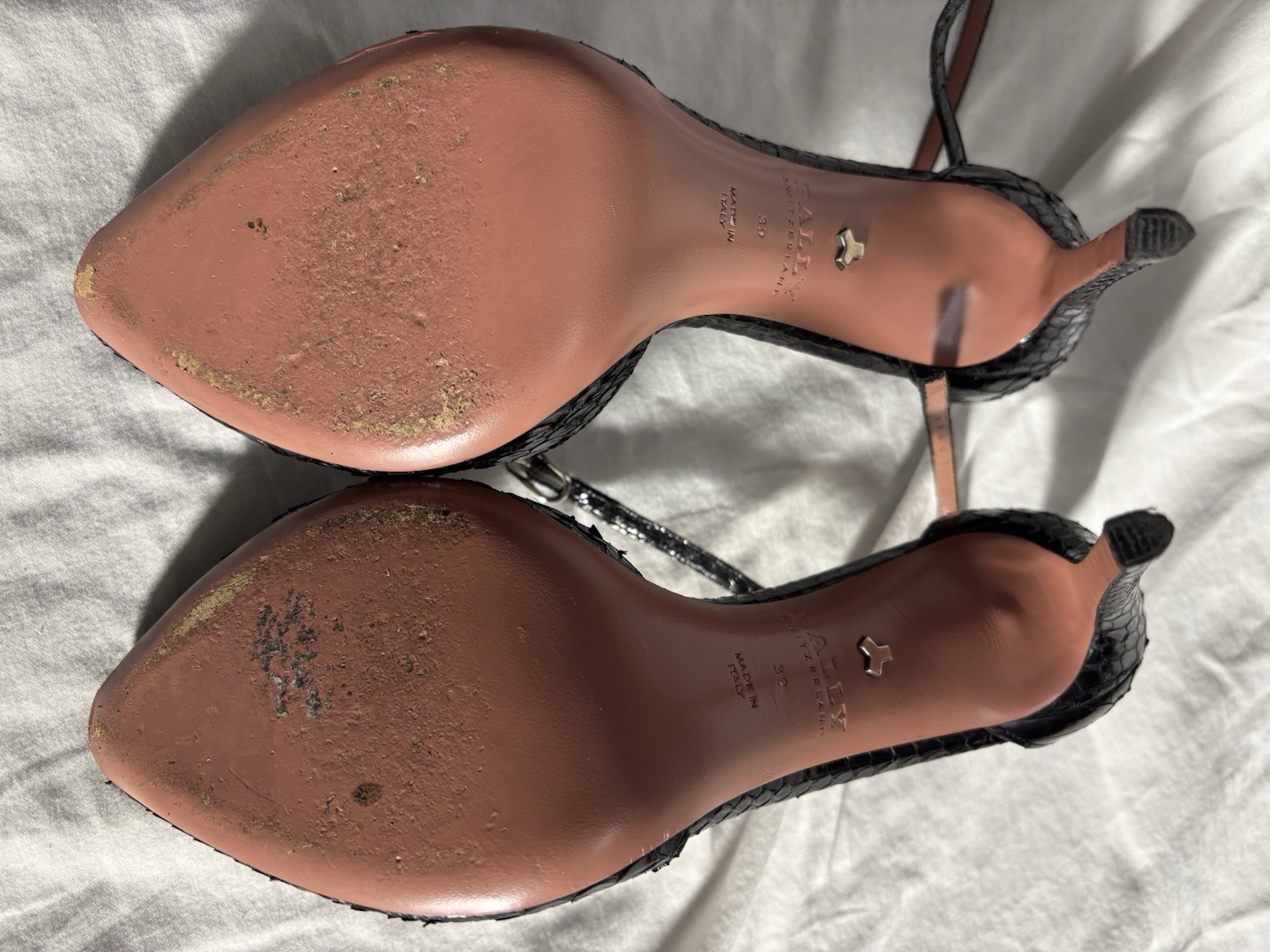 Bally black python leather 4-inch high heels size… - image 13