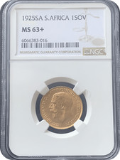 1925  Gold Sovereign South Africa Mint  NGC MS63+