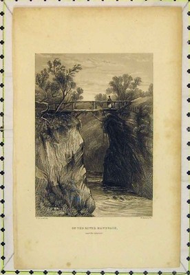 Original alter antiker Druck Land Szene Fluss Mawddach Brücke Bäume Radclyffe