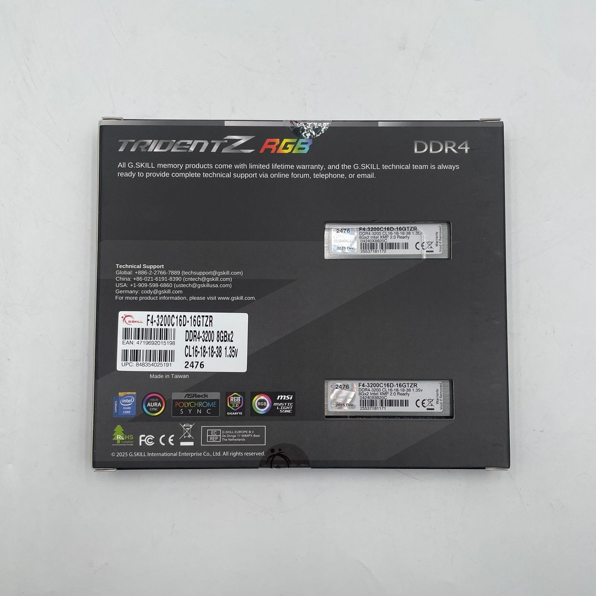 G. SKILL Trident Z RGB 16GB DDR4 3200 MHz PC4-17000 (F4-3200C16D