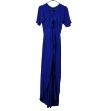 Reformation Women size 0 Blue Westport Dress High Low V-Neckline Made in USA