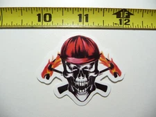 FIREFIGHTER SKULL FLAMES LASER EYES SMALL STICKER DECAL JOB WORK OCCUPATION