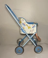 Vintage 1950's Metal Doll Stroller By Ohio Art Pink And Blue With Lambs