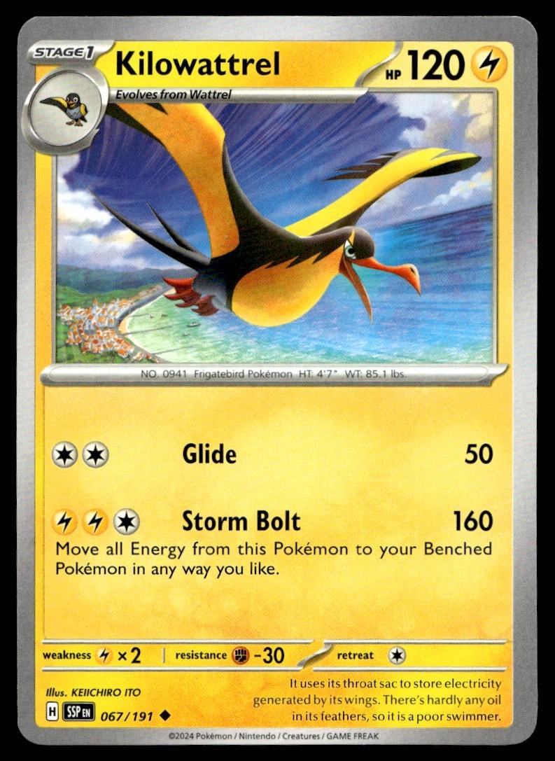 Kilowattrel 67/191 Pokemon Card Surging Sparks Uncommon 120 HP Near Mint FN