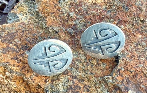 HOPI SILVER OVERLAY EARRINGS – GENE POOYOUMA