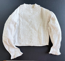 Antique Child Size Edwardian White Cotton Waistcoat MOP Buttons Lace Pin Tucks