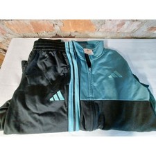 Adidas Unisex Boys Tracksuit Set S Small Teal Blue Black Full Zip Athletic