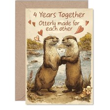 4th Anniversary Card for Women Men - Rustic Style Cute Otters - Happy 4 Year ...