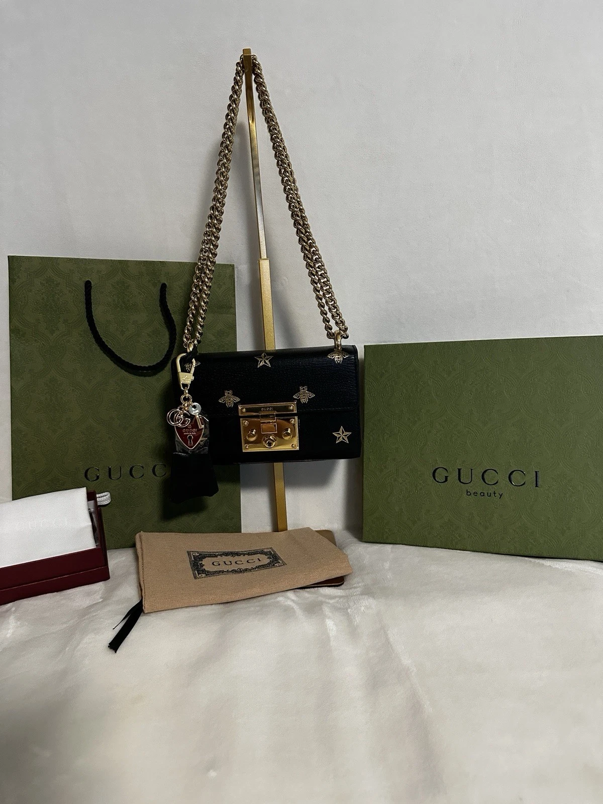 GUCCI Leather Padlock Bag Small, Bee & Star, Gold & Black, Great Condition
