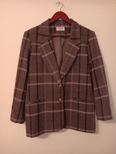 Vtg Alfred Dunner Wool Blazer Jacket 12 Gray Purple Plaid Pocket Career Academia