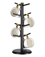 Coffee Mug Tree with 8 Hooks, Mug Tree Stand, Wooden Coffee Cup Holder, Count...