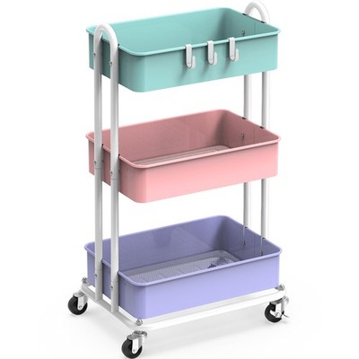 Simple Houseware 3-Tier Heavy Duty Metal Utility Rolling Cart, Multicolor