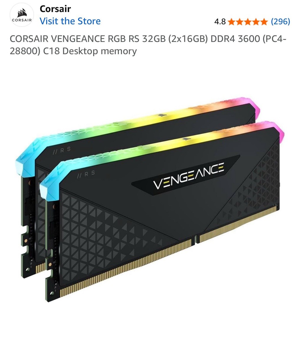 メモリー Corsair Vengeance RGB RS 64GB DDR4 3600 CORSAIR VENGEANCE RGB RS 64GB (4x16GB) DDR4 3600 (PC4-28800