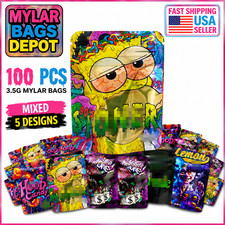 100 Pack 3.5g Mixed Stand Up Mylar Bags Resealable Smell Proof Candy Pouches