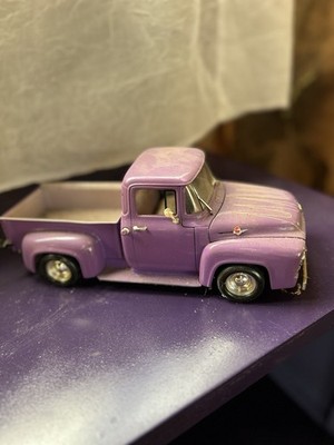Vintage Ford F-100 1956 Purple White Diecast Pickup Truck Collectible Model