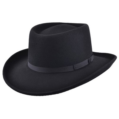 Spielerhut 100% Wollfilz Handarbeit knautschbar Cowboyhüte Fedora in schwarz