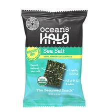 USDA Organic Ocean's Halo Seaweed Snack, 4g Sea Weed (Sea Salt, 20 Pack) (4x5ct)