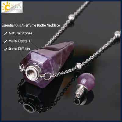 Natural Stone Cone Perfume Bottle necklace Healing Clear Quartz Crystal Pendant 