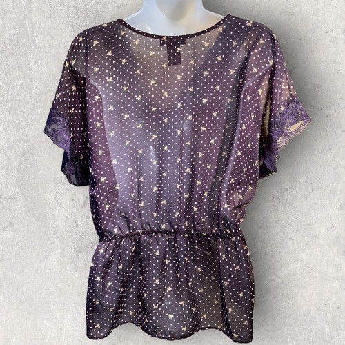 Sam & Max Sheer Ruffled Lace Popover Top Blouse Sz M Purple Fairy Whimsy Goth - Bild 4 von 11