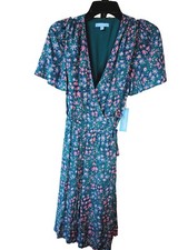 Draper James RSVP Wrap Dress Floral Teal Short Sleeve Pockets Spring Flowers 68