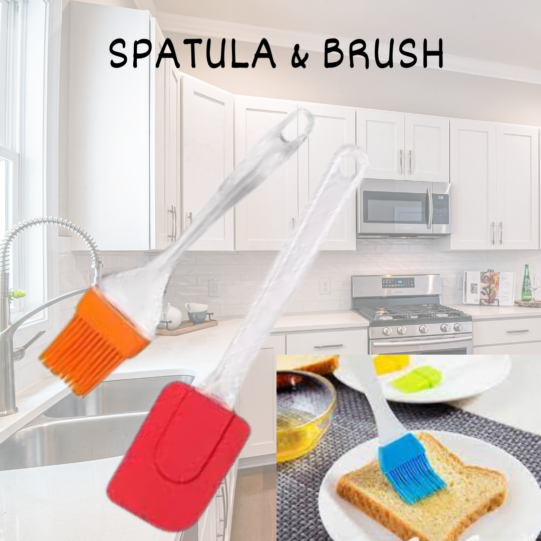 Pack Of 2 Silicone BBQ Brush and Spatula Combo - Kitchen Utensil.
