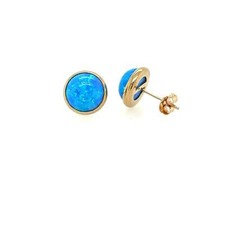 14K Yellow Gold Opal Push Back Solitaire Stud Earrings