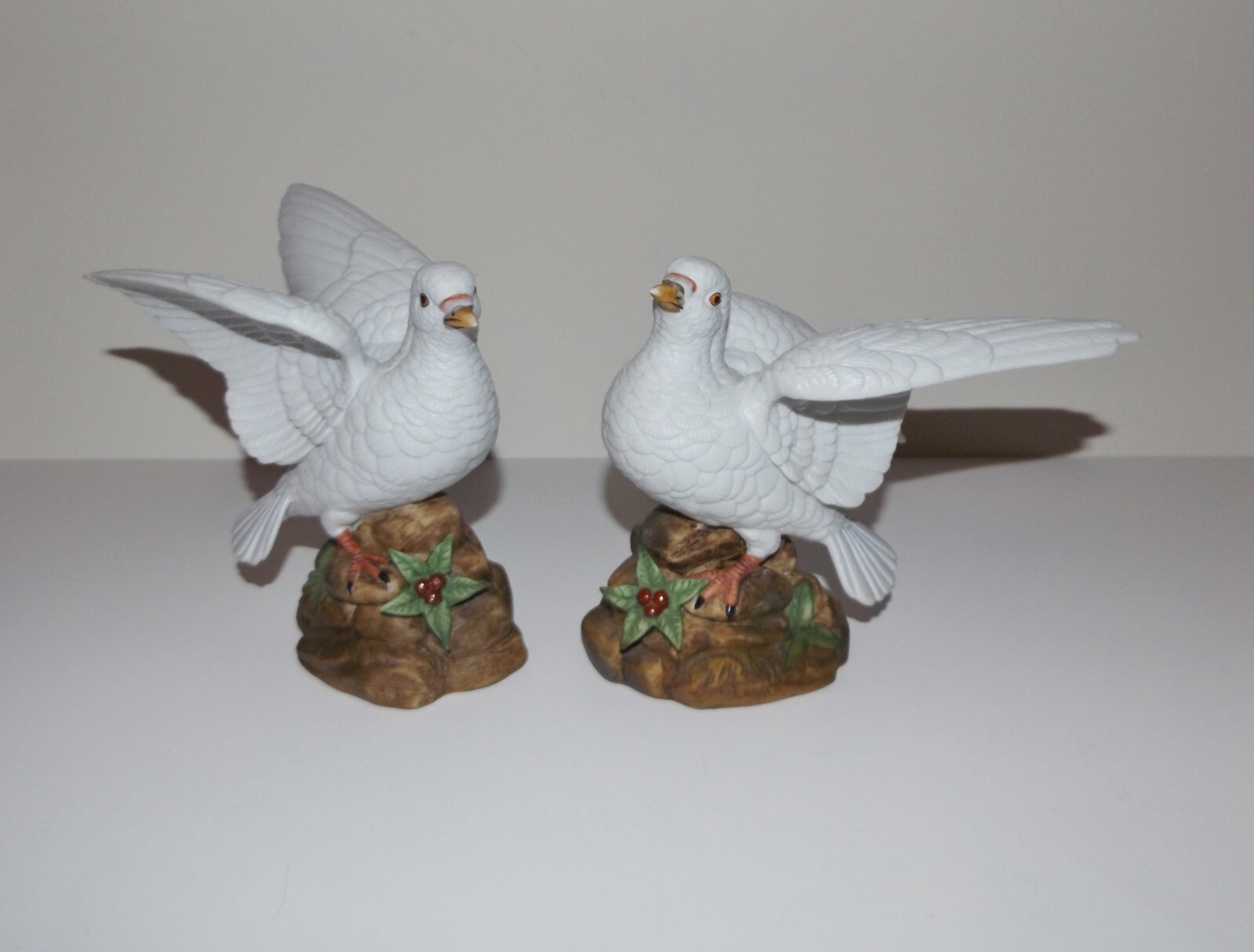 Vintage Pair of Kiyoto White Love Bird Bisque Porcelain Figurines