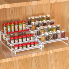 4 Tier Spice Rack Organizer for Inside Cabinet Expandable Display, White, 2PC