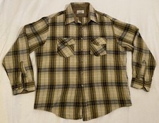 Vintage 80s 90s SEARS Plaid Acrylic Button Up Shirt Mens Sz L 16-16 1/2 Brown
