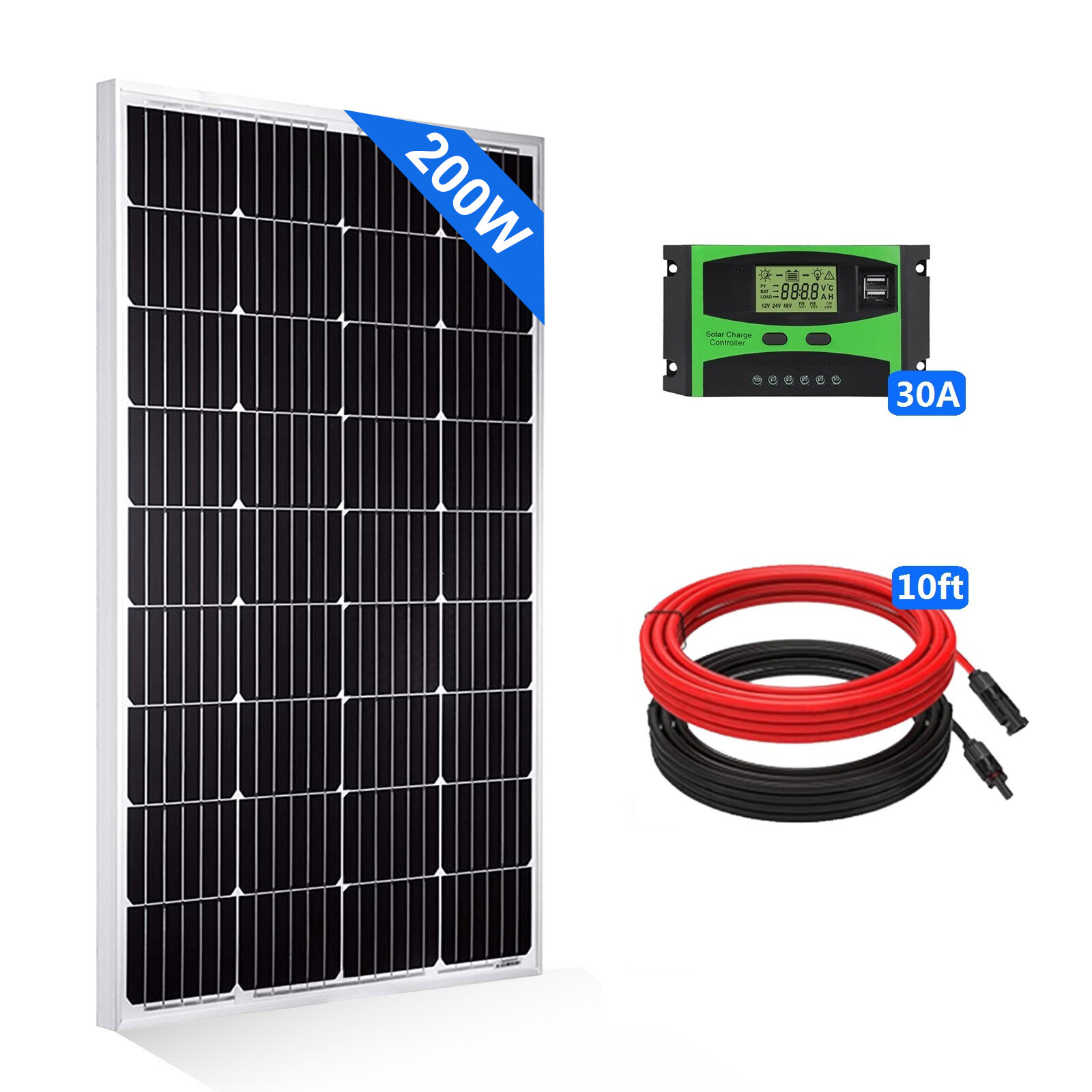 200W Monocrystalline Solar Panel Kit for Marine Home Off Grid Power
