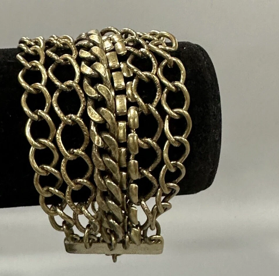 Brazalete grueso multi cadena Lucky Brand tono dorado 7,25" eslabón de cadena múltiple Foto 2 de 4