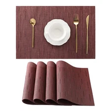 Burgundy Placemats Set of 4 - Heat Resistant Non-Slip Place mats for Dining T...