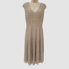Adrianna Papell Women's Gray Sleeveless Beaded V-Neck Fit Flare Dress Size 14